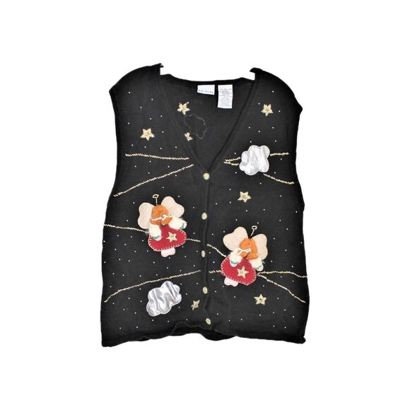 Vtg. Bobbie Brooks Christmas Sweater Vest Angels Lightly Beaded XL - Picture 1 of 4